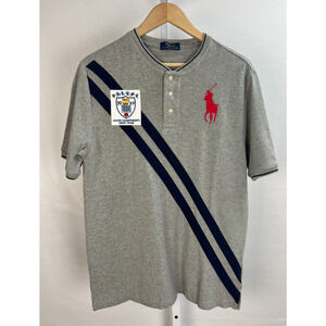 Polo Ralph Lauren Shirt Boys L Gray Blue Red Big Pony 2 Stripes